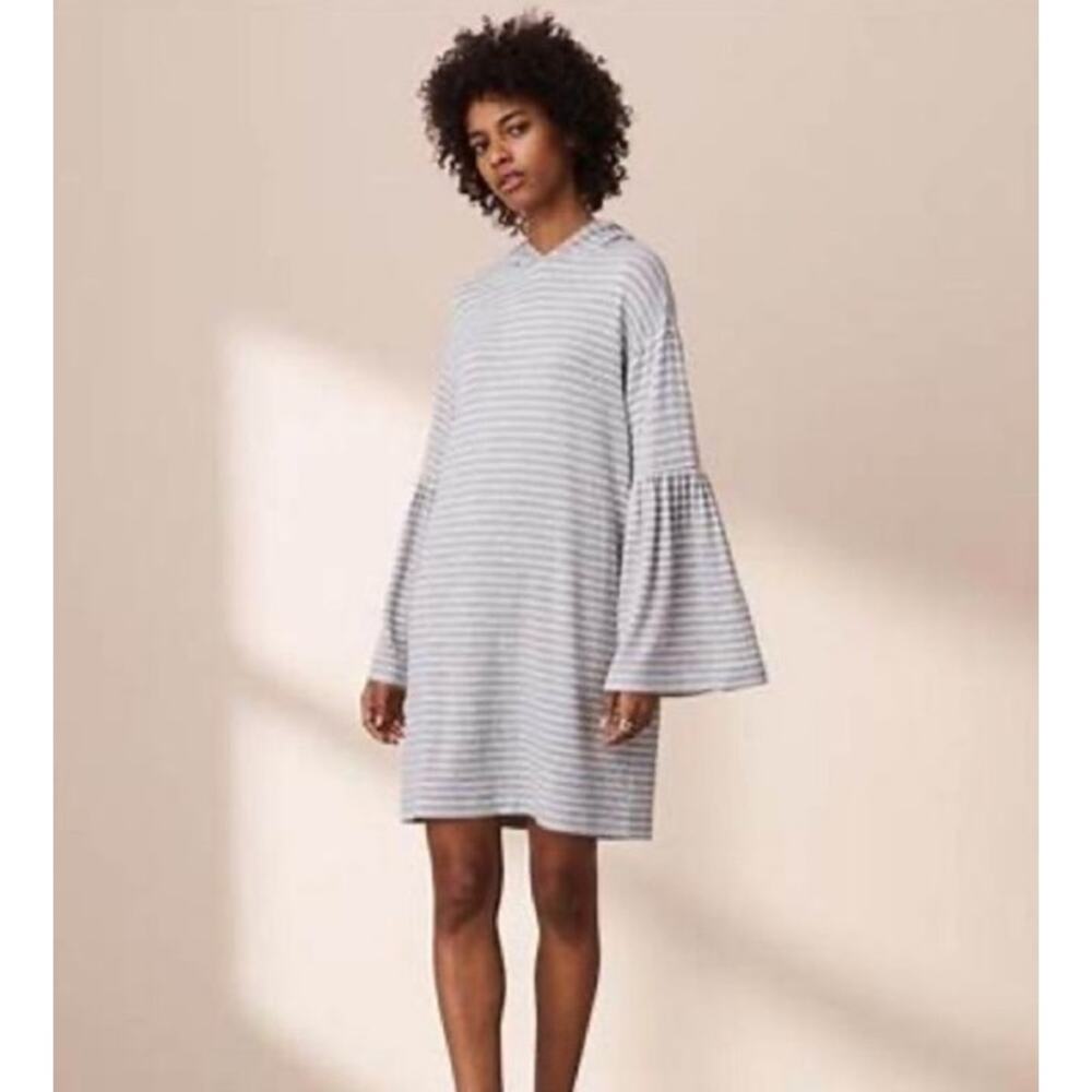 Lou and Grey Striped Hooded Bell Sleeve Soft A Line Hoodie Stretch Dress Small